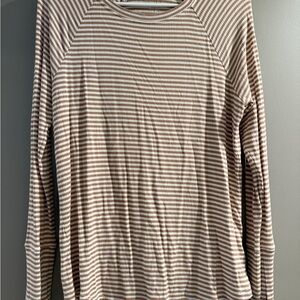 Aerie Brown and White Striped Long Sleeve Tee
